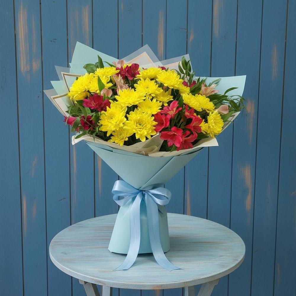 Букет цветов из: Альстромерии и Хризантемы в Винзили