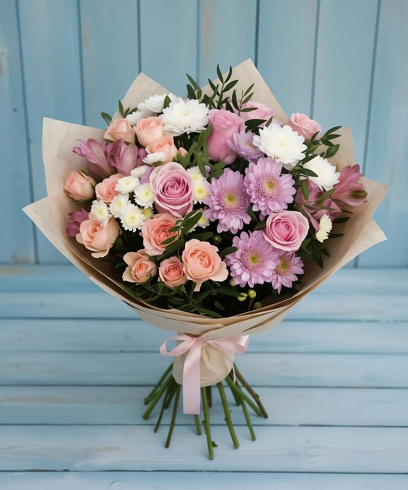 Букет цветов из: Хризантемы, Розы и Альстромерии в Винзили