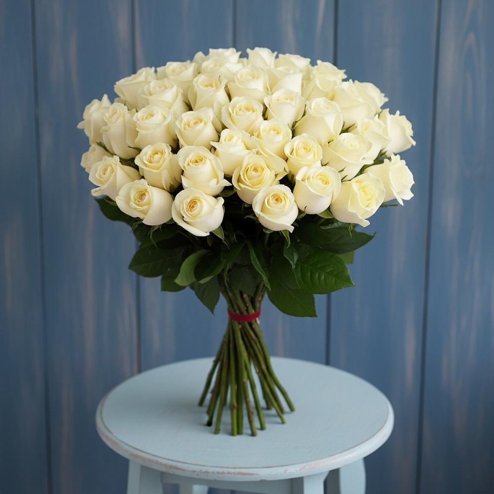 Букет 51 Белая роза Эдлесс Лав в Винзили
