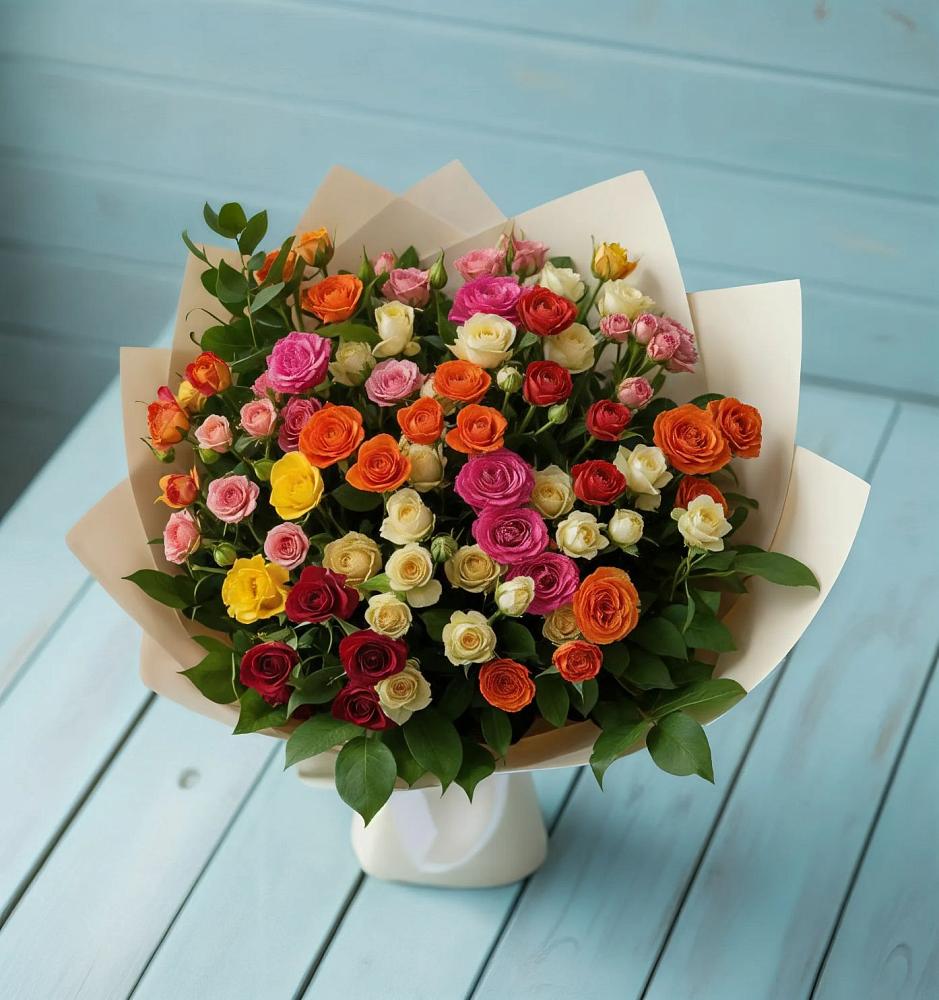 Букет Микс из разноцветных кустовых роз в Винзили